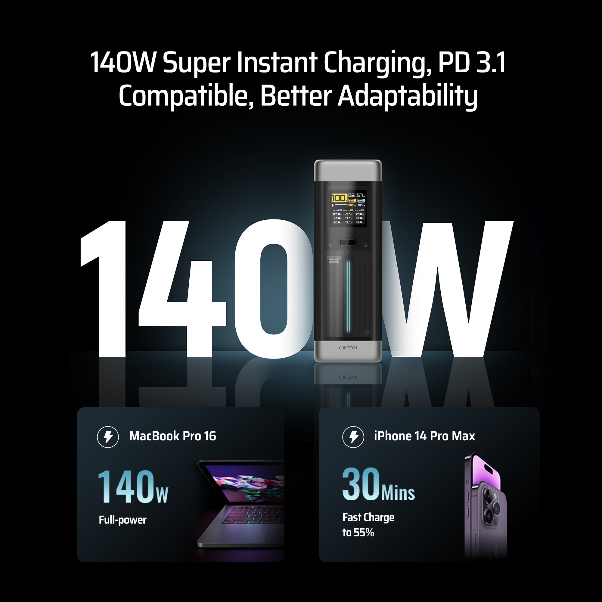 cuktech-20-powerbank-25000mah-210w-display image 3