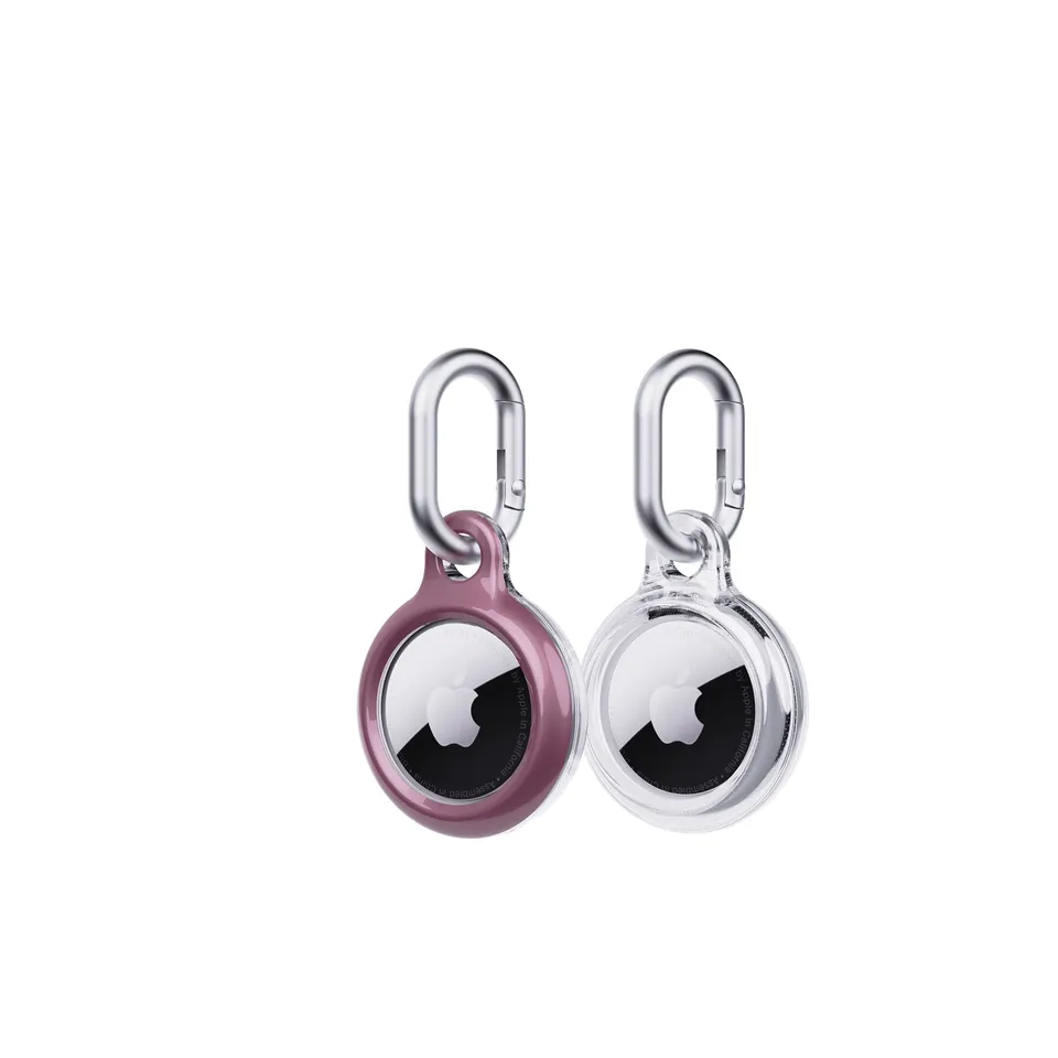 tech21-evopop-airtag-h-lle-2er-pack-rosa-transparent-karabiner image 1