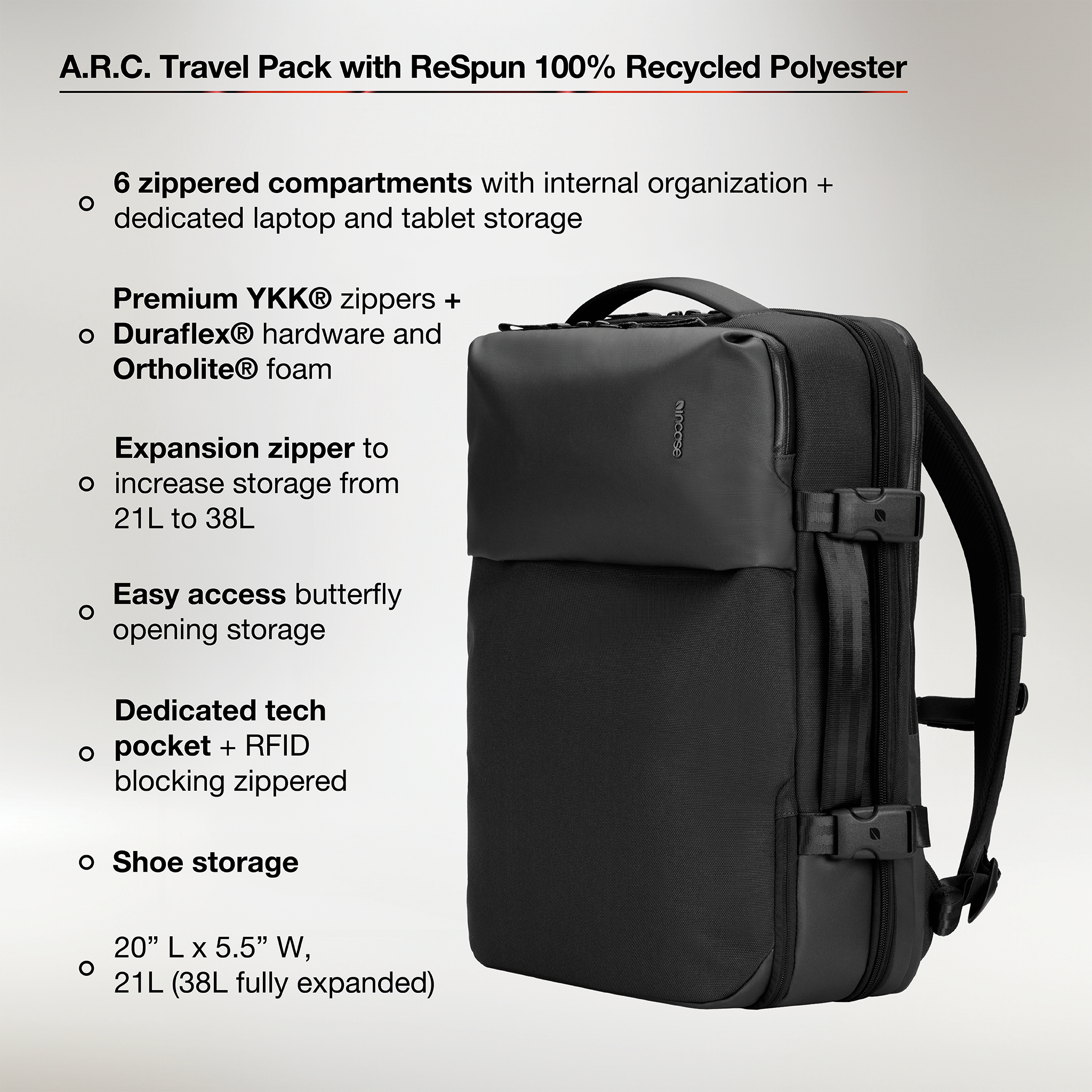 incase-a-r-c-travel-pack-rucksack-21-38l-smoked-ivy-16-zoll image 3